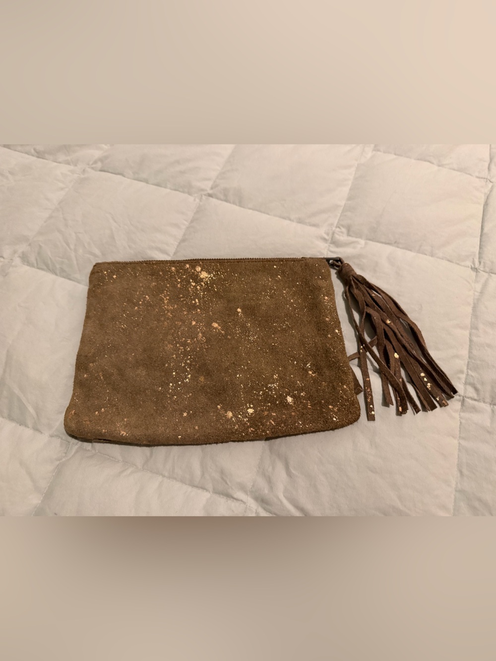 Target Brown Suede Tassel Clutch with Gold Fleck Detail
